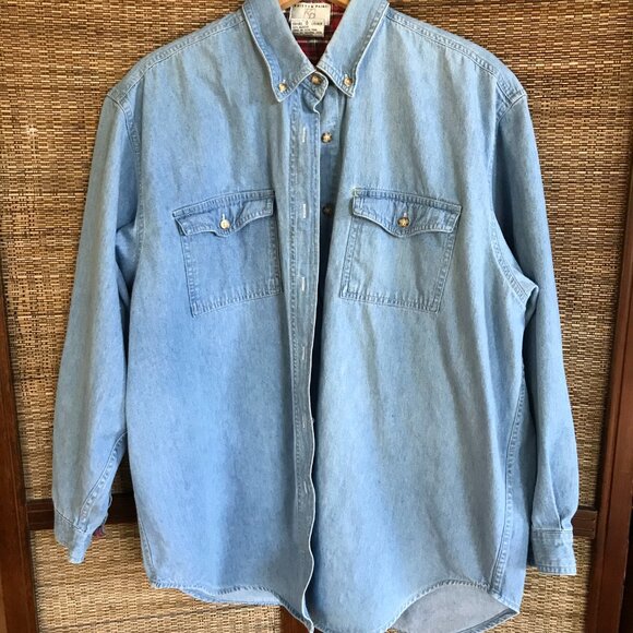 Upcycled Jean Shirt Jacket, Size L: Vintage Quilt Patchwork, Boho Wearable Art - Picture 7 of 9